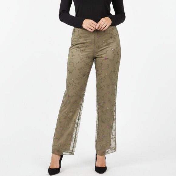 Ann Taylor 100% Silk Embellished Sequins Trouser Pants 4 - Picture 1 of 6